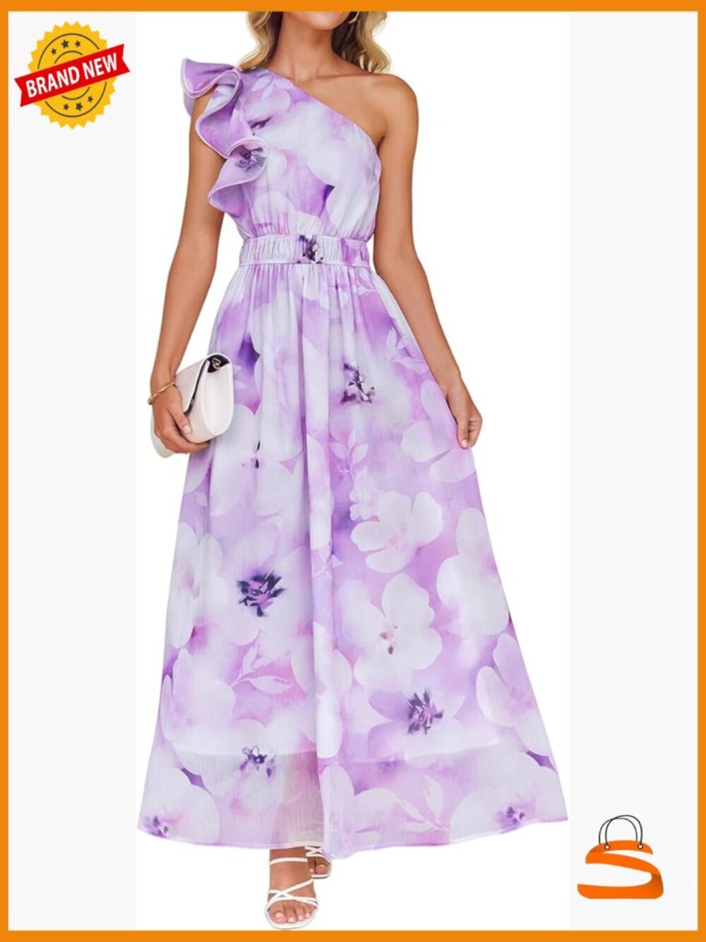 Sleeveless Maxi Dress with Ruffle One Shoulder High Waist Boho Floral Print